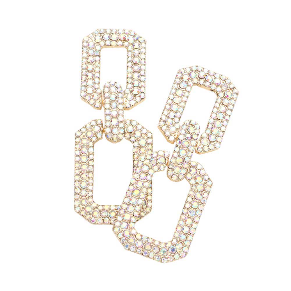 AB Gold Rhinestone Paved Open Square Link Evening Earrings are the perfect accessory for a glamorous night out. With intricate rhinestone detailing and an open square link design, these earrings will add sparkle and elegance to any evening ensemble. Elevate your style and make a statement with these stunning earrings.