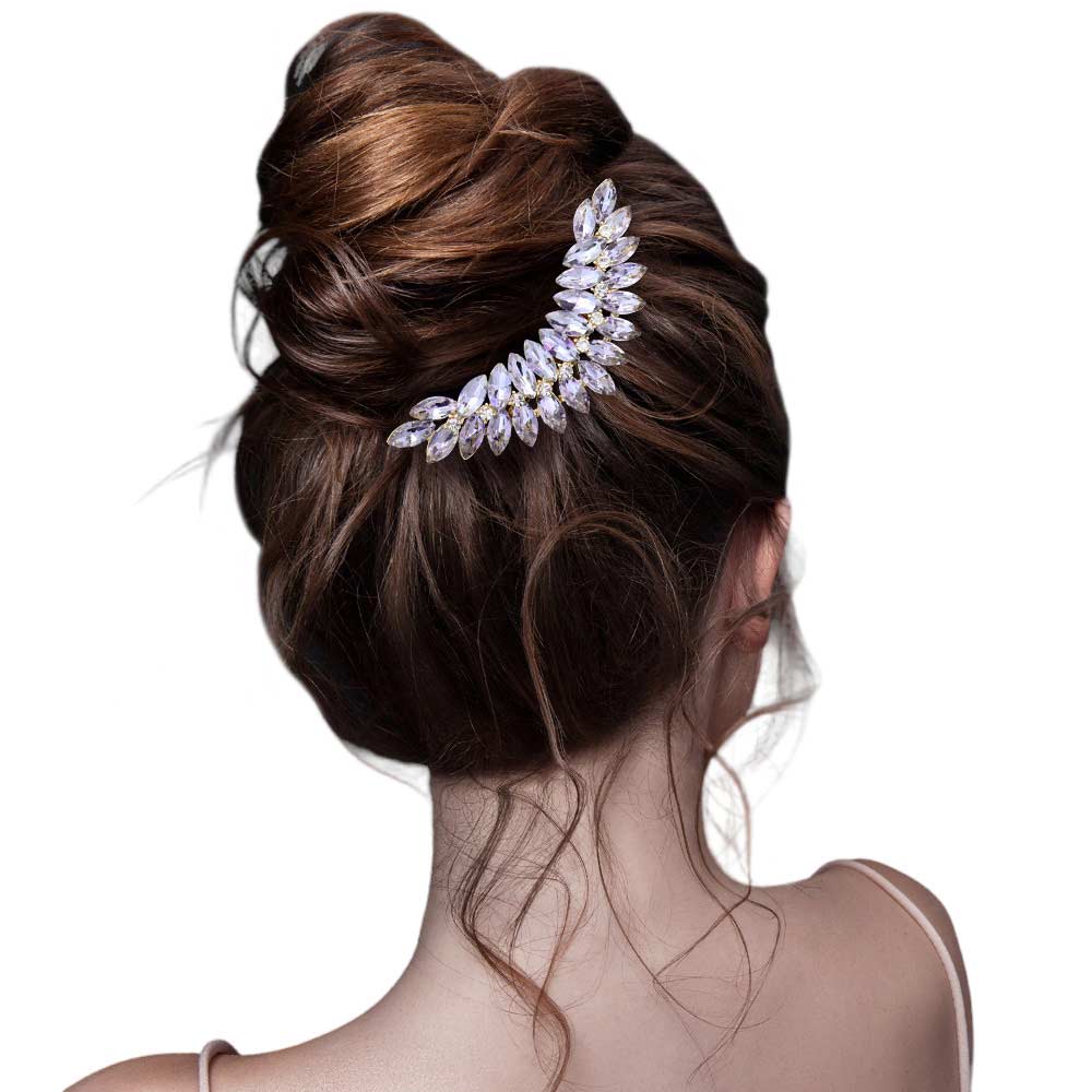 AB Gold Marquise Stone Cluster Hair Comb, this sophisticated hair comb features an elegant marquise and small round stones clustered together to create a timeless accessory. The beautifully crafted design hair comb adds a gorgeous glow to any special outfit. These are Perfect Anniversary Gifts, and any special occasion.