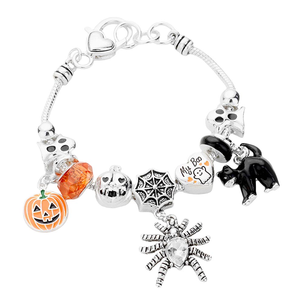 Antique Silver Multi Halloween Multi Charm Bracelet, enhance your attire with this beautiful Halloween bracelet to show off your fun trendsetting style at Halloween. It can be worn with any daily wear. This is the perfect gift for Halloween, especially for your friends, family, and the people you love and care about.