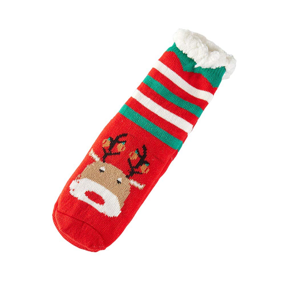 Assorted 12Pairs Faux Sherpa Lining Rudolph Santa Claus Rudolph Socks, are perfect for the Christmas season. The faux Sherpa lining is soft and comfortable, providing a cozy and stylish look. Their lightweight design makes them ideal for all-day wear. The fun Rudolph Santa Claus design will bring smiles to everyone’s faces.