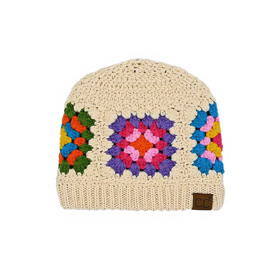 Beige C.C Multi Color Crochet Beanie, is the perfect accessory, featuring a unique multi-color design, lightweight construction, and an adjustable fit. The soft crochet accent adds a delightful touch of fun to any outfit. Awesome winter gift accessory for birthdays, Christmas, holidays, and anniversaries, to your friends.