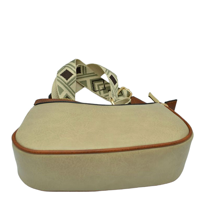 Beige Faux Leather Guitar Straps Crossbody Bag for Women, This gorgeous crossbody bag is going to be your absolute favorite new purchase! It features with adjustable and detachable handle strap, upper top zipper closure with pocket. Ideal for keeping your money, bank cards, lipstick, coins, and other small essentials in one place. It's versatile enough to carry with different outfits throughout the week. It's perfectly lightweight to carry around all day with all handy items altogether.
