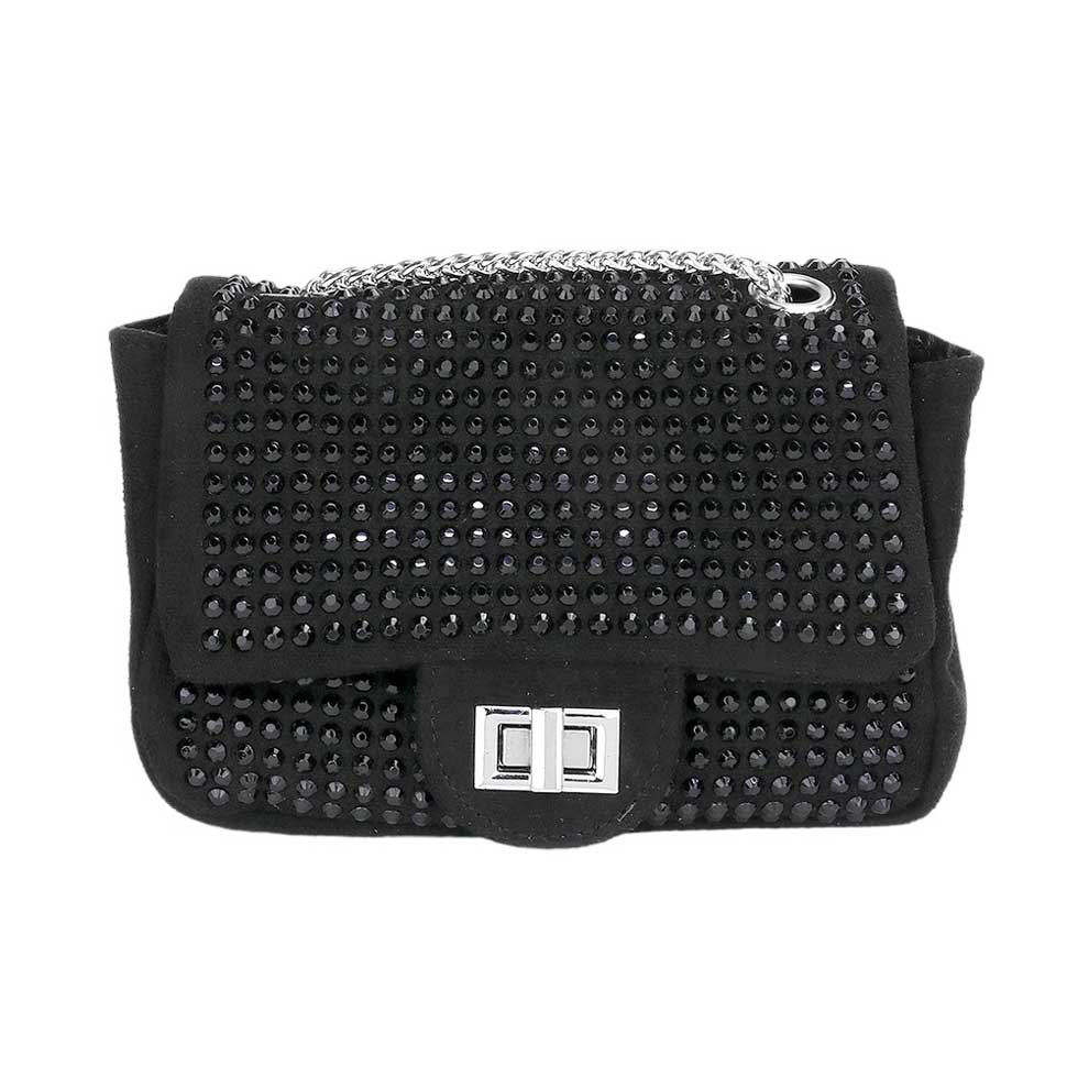 Black Bling Crossbody Bag, is the perfect way to accessorize any outfit, with its glimmering rhinestones and versatile style. Crafted from colorful synthetic leather, it looks great and is made to last. The adjustable strap offers comfort and the interior allows for plenty of storage. A perfect gift idea for loved ones.