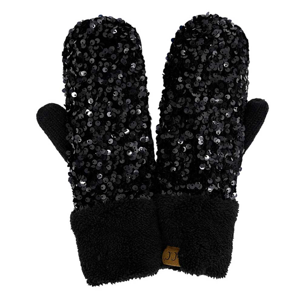 Black C.C Sequin Mittens, Stay warm and cozy. These mittens are made with quality materials for maximum insulation and comfort. The sequin material is lightweight and breathable & provides excellent temperature control. An adjustable wristband allows for the perfect fit. Enjoy superior warmth during the cold winter months.