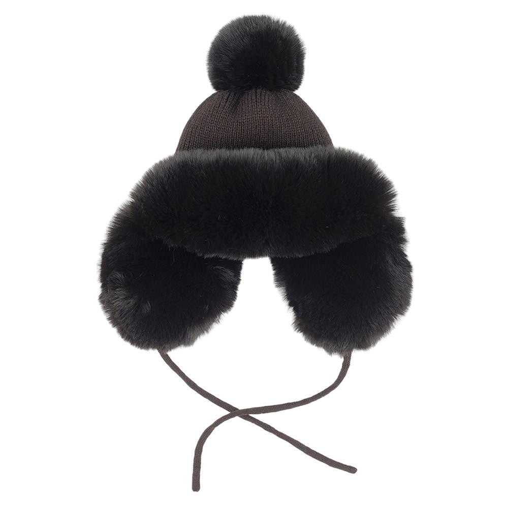 Black .C.C knitted Trapper Hat, is designed to keep your head and ears warm in cold. Crafted from thick acrylic, it features a comfortable, stretchy fit with soft fleece lining for extra warmth. An elastic drawstring ensures a secure fit and keeps the wind out. Stay warm and stylish with this fashionable trapper hat.