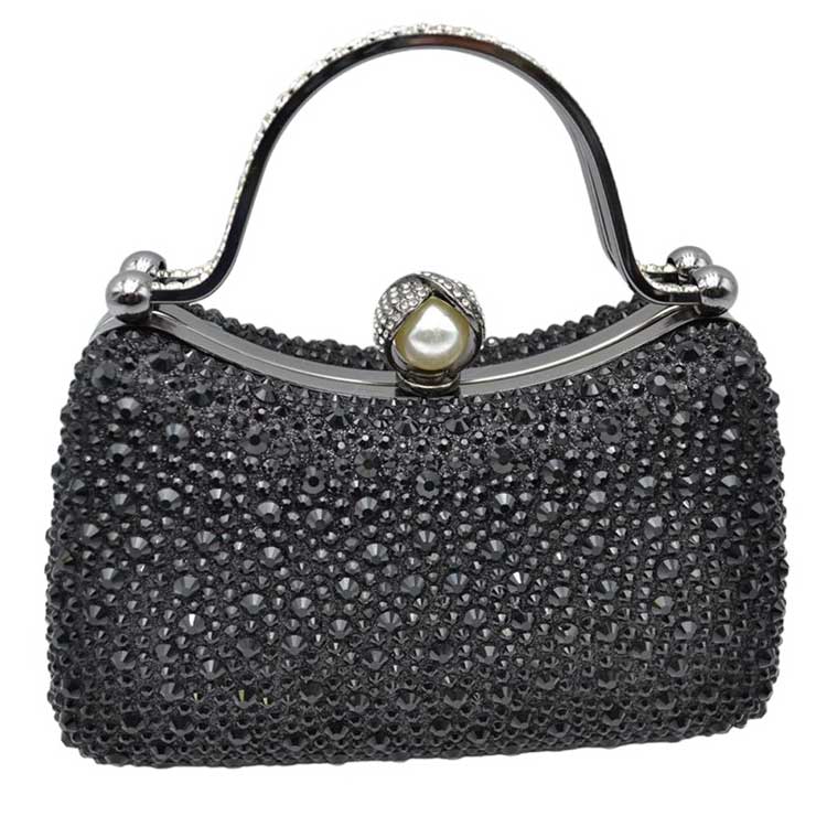 Black Crystal Diamond Top Handle Embellished Evening Clutch Bag is a remarkable evening bag, crafted from premium materials with a crystal diamond top handle for a special touch. Featuring a soft-textured fabric lining and a stylish, elegant exterior, this clutch bag is ideal for special occasions. 