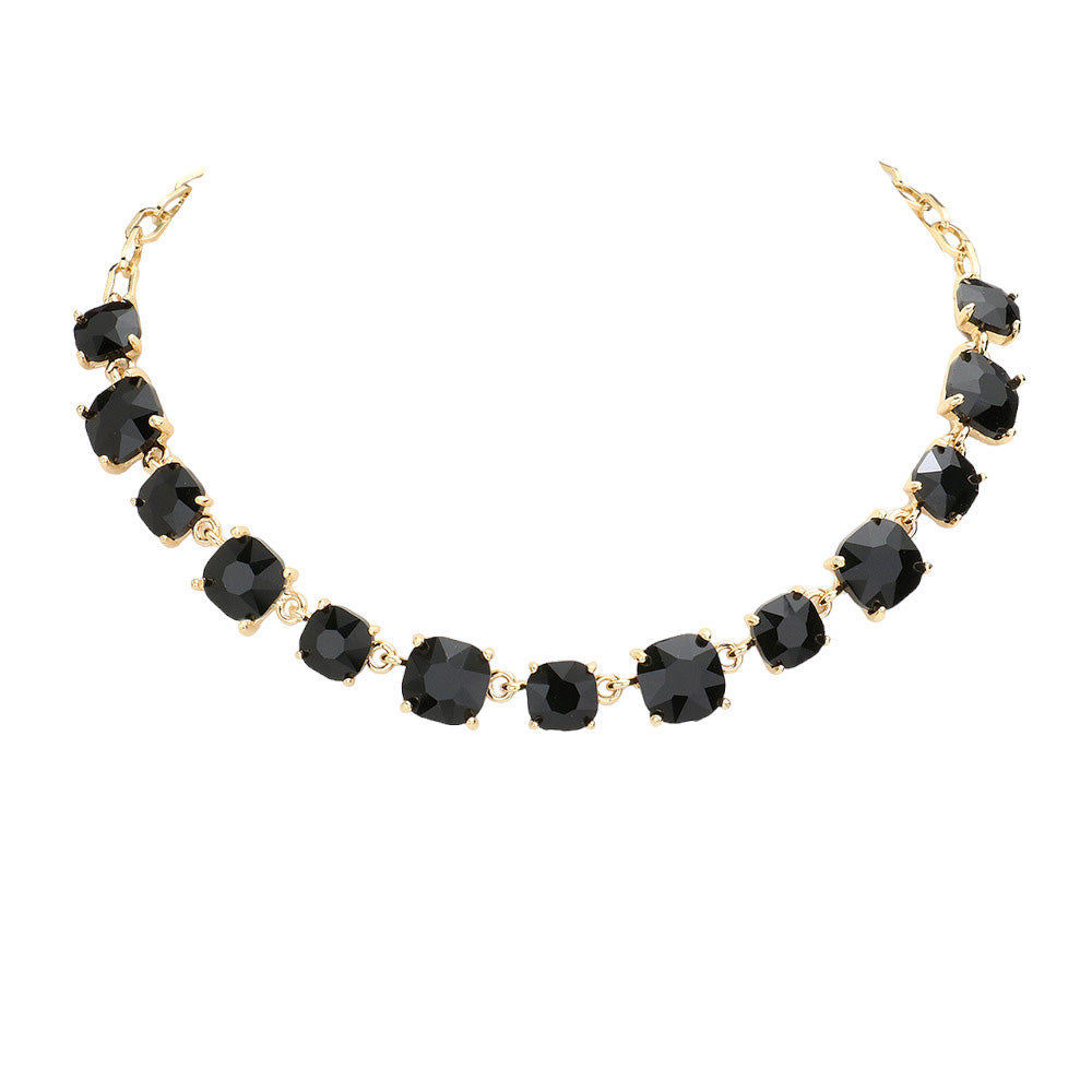 Black Diamond Cushion Square Stone Link Evening Necklace, is the perfect accessory for any occasion. Crafted with attention to detail, this evening necklace will add a touch of glamour to any attire. Perfect Birthday Gift, Mother's Day Gift, Anniversary Gift, Christmas Gift, Valentine's Day Gift, Wedding Party.