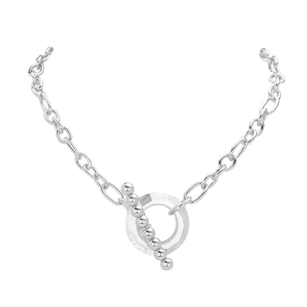 Black Diamond Lucite Open Circle Toggle Necklace, is both stylish and timeless. Its expert craftsmanship ensures a lasting, comfortable fit and feel. The classic circle shape is complemented by a beautiful toggle closure, adding an additional touch of sophistication to any outfit. Perfect for gifting to special ones on any day.