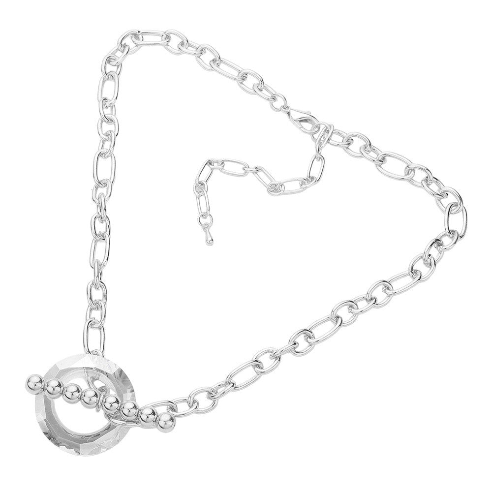 Black Diamond Lucite Open Circle Toggle Necklace, is both stylish and timeless. Its expert craftsmanship ensures a lasting, comfortable fit and feel. The classic circle shape is complemented by a beautiful toggle closure, adding an additional touch of sophistication to any outfit. Perfect for gifting to special ones on any day.
