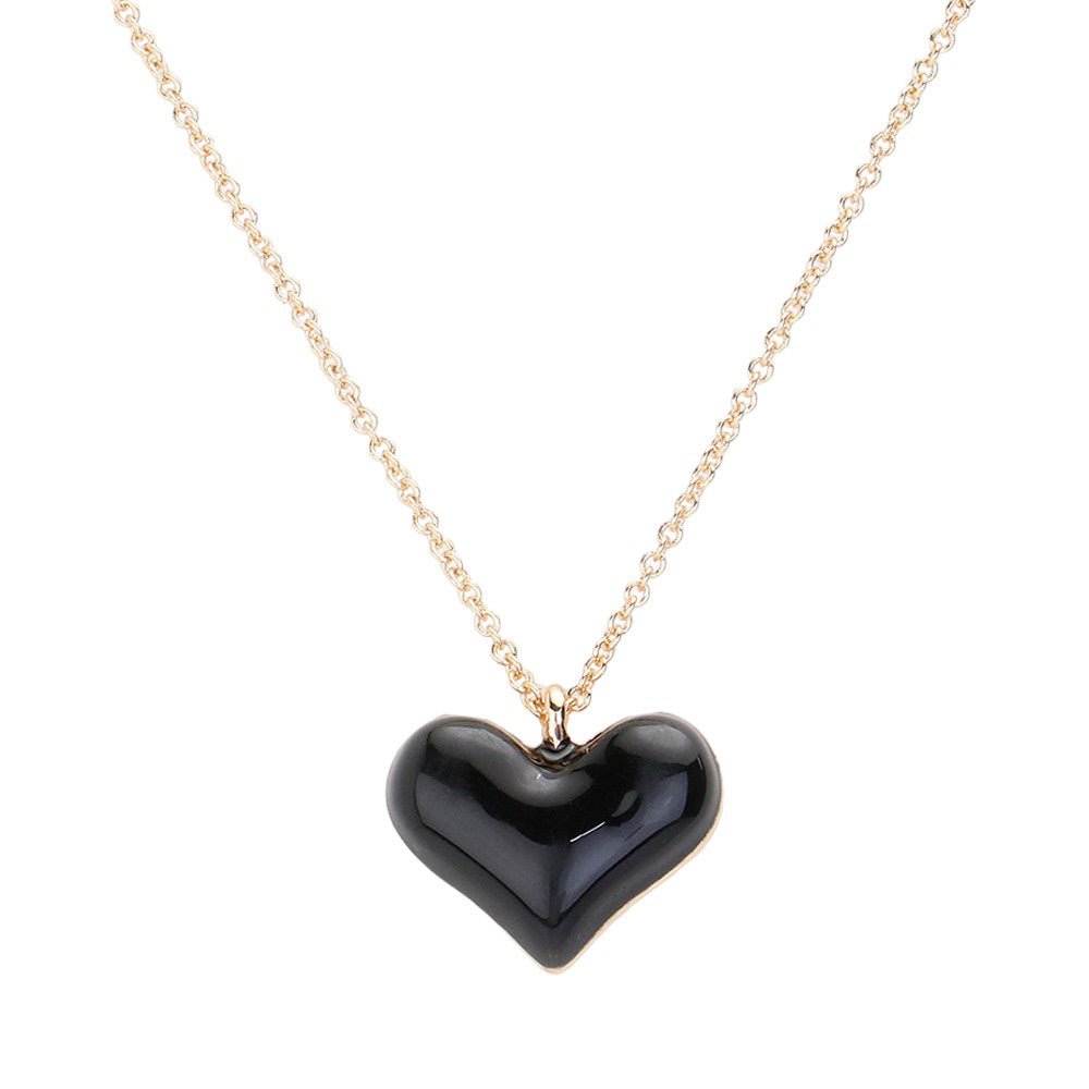 Black Enamel Heart Pendant Necklace, Show off your love with our Pendant Necklace. This necklace features a beautiful enamel heart pendant that is both stylish and durable. With its elegant design and high-quality materials, it is the perfect accessory to add to any outfit. Express your love with this must-have necklace.