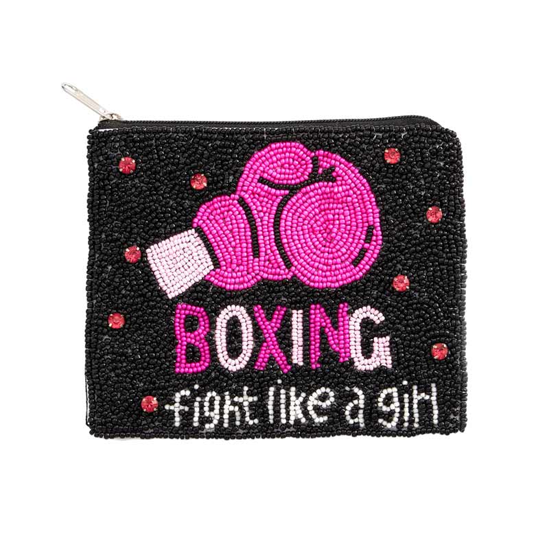 Black Pink Boxing Fight Like A Girl Message Seed Beaded Mini Pouch Bag, is a beautiful accessory that is going to be your absolute favorite new purchase! It's versatile enough to carry with different outfits throughout the week. This unique mini pouch is a fantastic gift for your loved one.