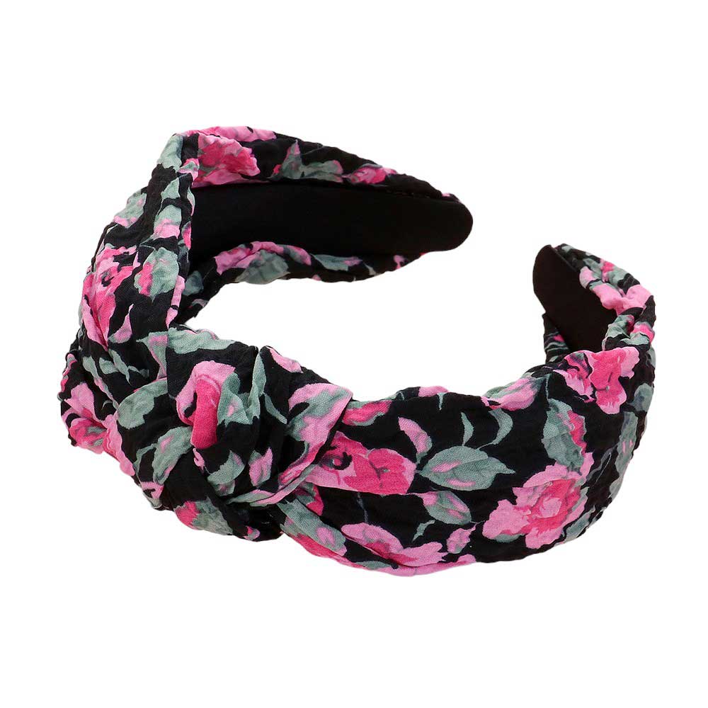 Flower Leaves Pattern Printed Knot Headband, adds a touch of style to any outfit. Made with high-quality materials, it features a unique flower and leaves pattern that is perfect for any season. The knot design allows for a comfortable and secure fit. Elevate your look with this charming accessory. 🌸🌿