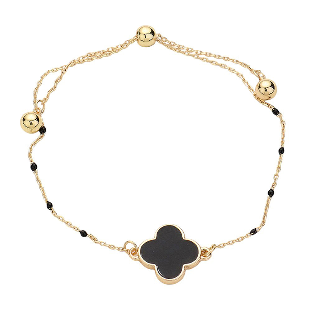 Black Enhance your style with our Quatrefoil Pendant Accented Seed Beads Strand Pull Tie Cinch Bracelet. Crafted with intricate details, this bracelet is perfect for adding a touch of elegance to any outfit. The adjustable pull tie allows for a comfortable and secure fit. Step up your fashion game today.