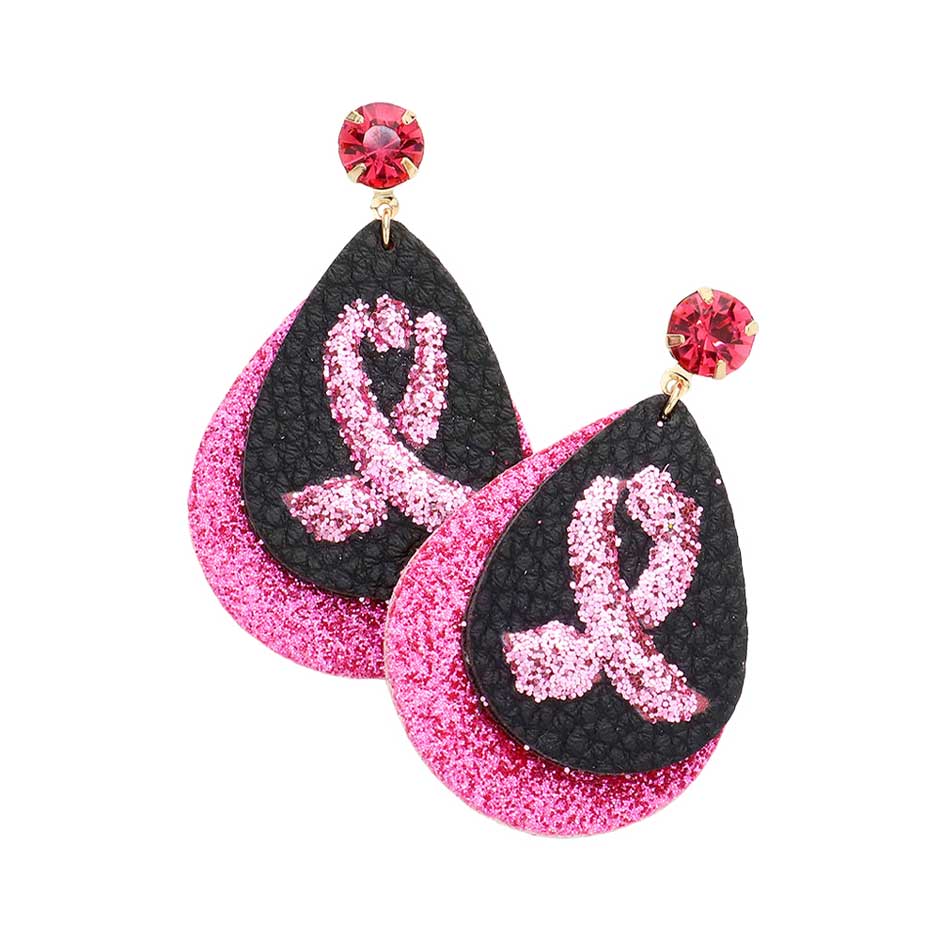 These beautiful earrings feature a round stone bling pink ribbon and a teardrop design that celebrates cancer survivorship and fighting spirit. Show your support with these charming and stylish earrings.