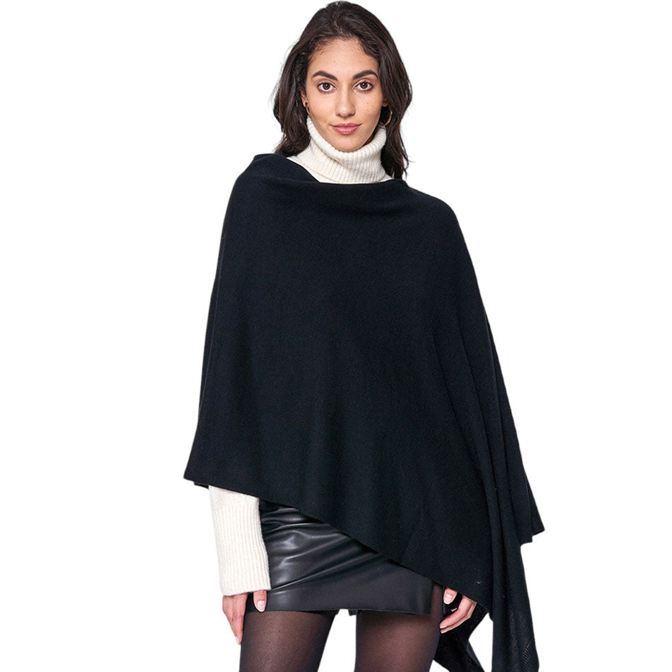 Black Solid Scarf Poncho, with the latest trend in ladies' outfit cover-up! The high-quality poncho is soft, comfortable, and warm but lightweight. It's perfect for your daily, casual, party, evening, vacation, and other special events outfits. A fantastic gift for your friends or family.