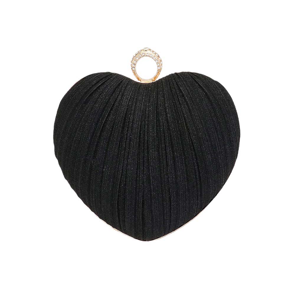 Black Sparkle Fabric Heart Fold Clutch Evening Bag Crossbody Bag is the perfect accessory for any evening event. Its compact and versatile design allows for both handheld and crossbody wear. The sparkling fabric adds a touch of glamour to any outfit, making it a must-have for any fashion-forward individual.
