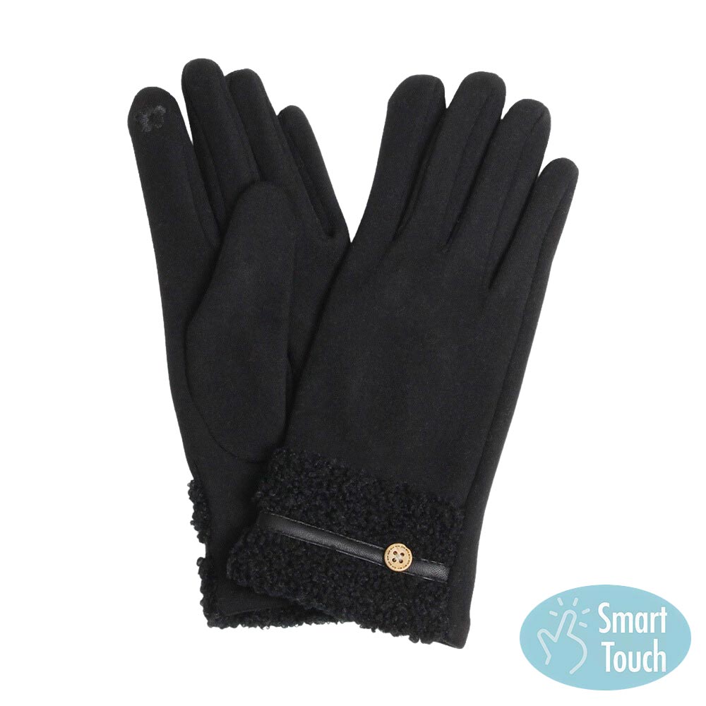 Black Teddy Faux Fur Cuff Touch Smart Gloves, give your look so much more eye-catching and feel so comfortable with the beautiful teddy faux fur cuff design and embellishment.  These warm gloves will allow you to use your electronic device with ease. Perfect gift accessory for this winter. Stay warm and beautiful.