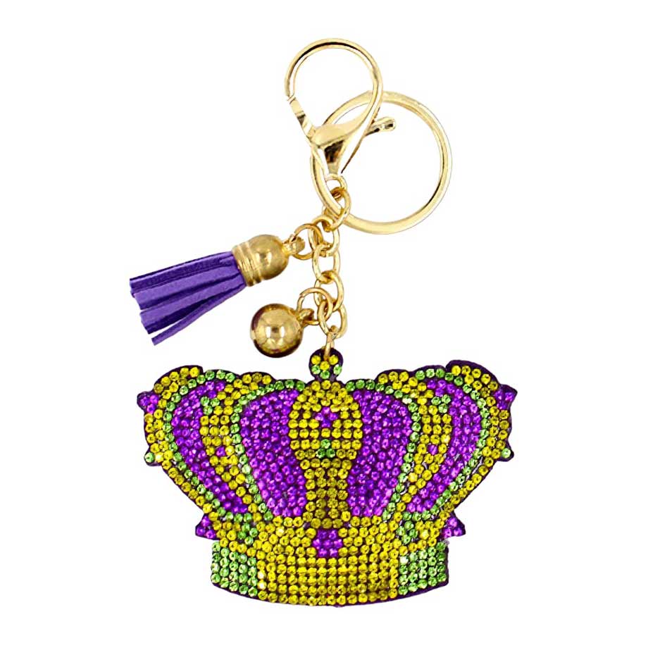Bling Mardi Gras Crown Key Chain, This stunning keychain is a must-have accessory for any party-goer or festival lover. With its eye-catching design and sparkling bling, it's the perfect way to show off your festive spirit while keeping your keys organized.  Add a touch of flair to your everyday routine with this.