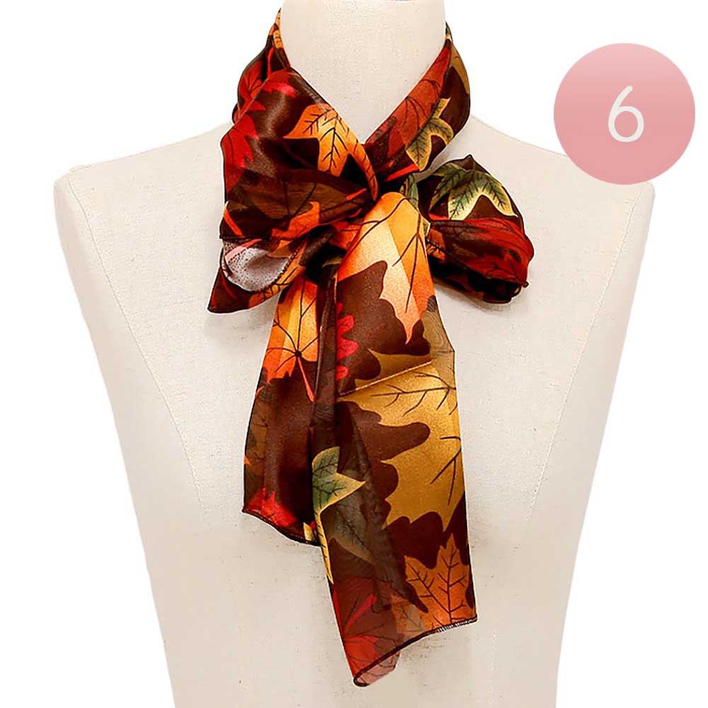 Black 6PCS Large Fall Leave Pattern Print Scarves, are perfect for completing any seasonal look. The lightweight material provides breathability and comfort, while the vibrant colors capture the autumn spirit. Each scarf features a unique pattern, allowing you to create a variety of looks.