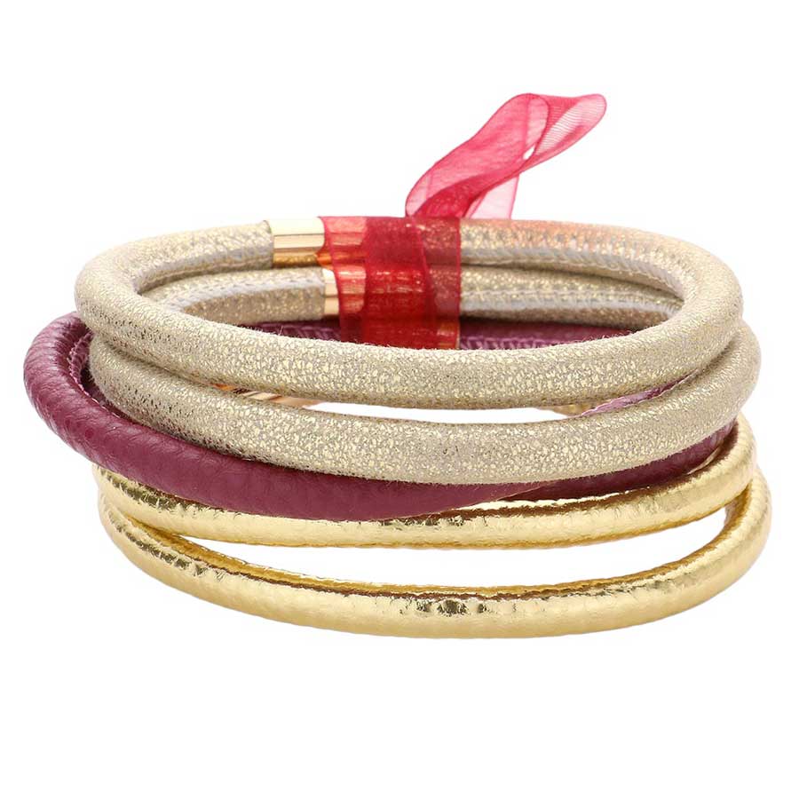 Burgundy 6pcs Faux Leather Tube Bangle Bracelets, offers a stylish, yet affordable way to add a touch of fashion and elegance to any look. Crafted with quality materials, these bracelets are durable and designed to last. Perfect for accessorizing any outfit, these faux leather bangle bracelets will add a unique touch of class.