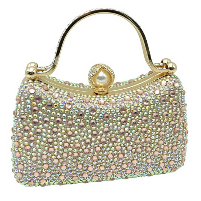 Champaign Crystal Diamond Top Handle Embellished Evening Clutch Bag is a remarkable evening bag, crafted from premium materials with a crystal diamond top handle for a special touch. Featuring a soft-textured fabric lining and a stylish, elegant exterior, this clutch bag is ideal for special occasions. 