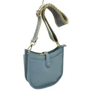 Denim Blue Vegan Leather Guitar Strap Small Crossbody Purse, This Guitar Strap bag can be worn crossbody or on the shoulder. This Small Crossbody bag with selected durable vegan leather, nice style with various colors, Complement your existing outfit best Smooth fabric interior lining to avoid scratching item inside, Customized gold-tone metal fitting make you money's worth. Show your trendy side with this awesome crossbody bag. Have fun and look stylish with its fringe deta