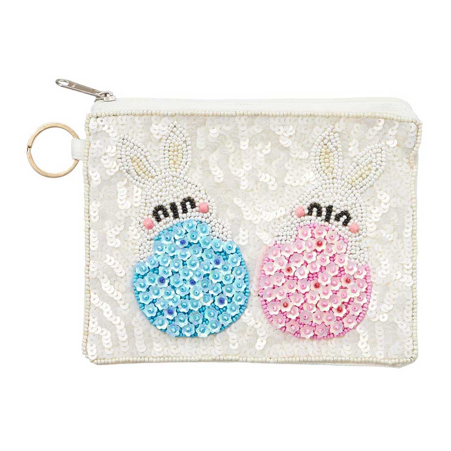 Easter Bunny Flower Sequin Seed Beaded Mini Pouch Bag, is a beautiful and functional accessory for any springtime celebration. With intricate sequin and bead detailing, it's both eye-catching and festive. The compact size makes it perfect for storing small items while on the go. Add a touch of whimsy to the outfit.
