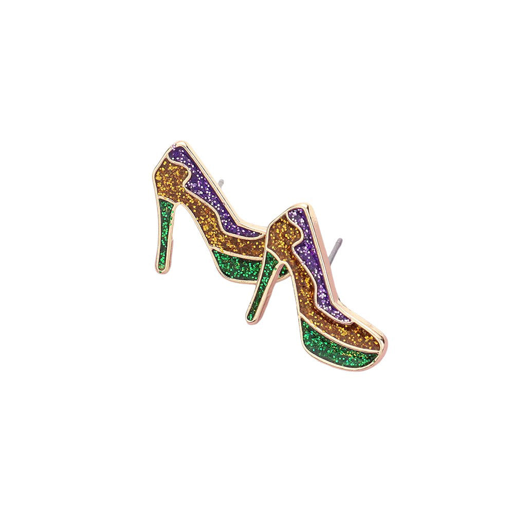 Enamel Mardi Gras High Heel Stud Earrings, Add a pop of color to your outfit with these. Made with high-quality enamel, these earrings feature a playful and unique design that adds personality to any look. The perfect accessory for any occasion, is a perfect occasional gift for any fashion-forward individual.