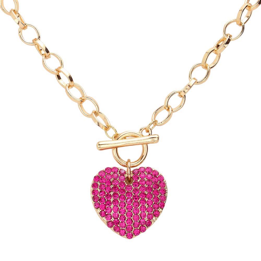 Fuchsia Stone Paved Heart Pendant Metal Toggle Jewelry Set, is a timeless and elegant addition to any jewelry collection. Made with high-quality materials, this set features a stunning stone paved heart pendant and a metal toggle closure for easy and secure wear. Elevate any outfit with this versatile and classic set.