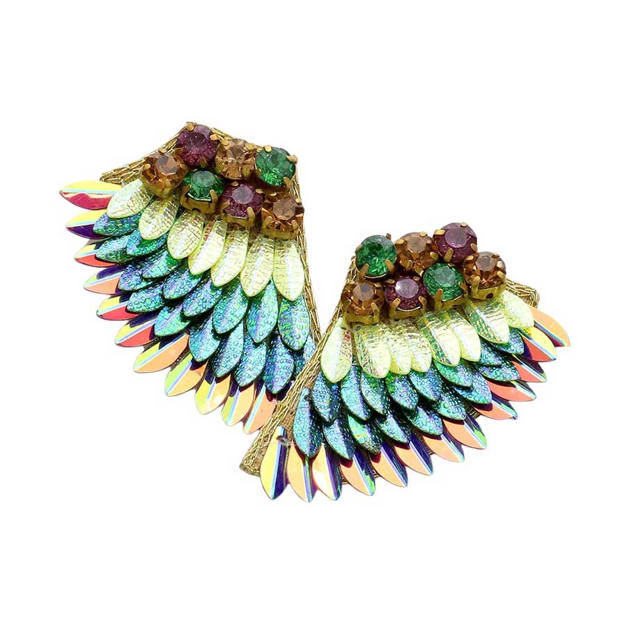 Felt Back Mardi Gras Wing Earrings, are a stylish and unique addition to any outfit. Made with high-quality felt, they are lightweight and comfortable to wear. The intricate wing design is perfect for adding a touch of festive flair to your look. Add these earrings to your collection for a fun, eye-catching accessory.