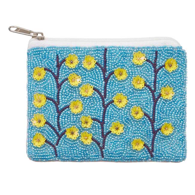 Flower Branch Sequin Seed Beaded Mini Pouch Bag, Add a touch of elegance to your outfit. The intricately designed flowers and branches created with shimmering sequins and seed beads make this bag a must-have accessory. Made with high-quality materials, this mini pouch bag is perfect for storing your small essentials.
