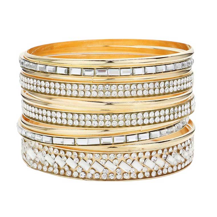 Gold 11PCS Rhinestone Rectangular Stone Metal Bangle Bracelets, Enhance your accessory game with our bracelets! These dazzling bangles add a touch of elegance and sparkle to any outfit. Perfect for special occasions or everyday wear, these bracelets are a must-have for any fashion-forward individual. Elevate your style.
