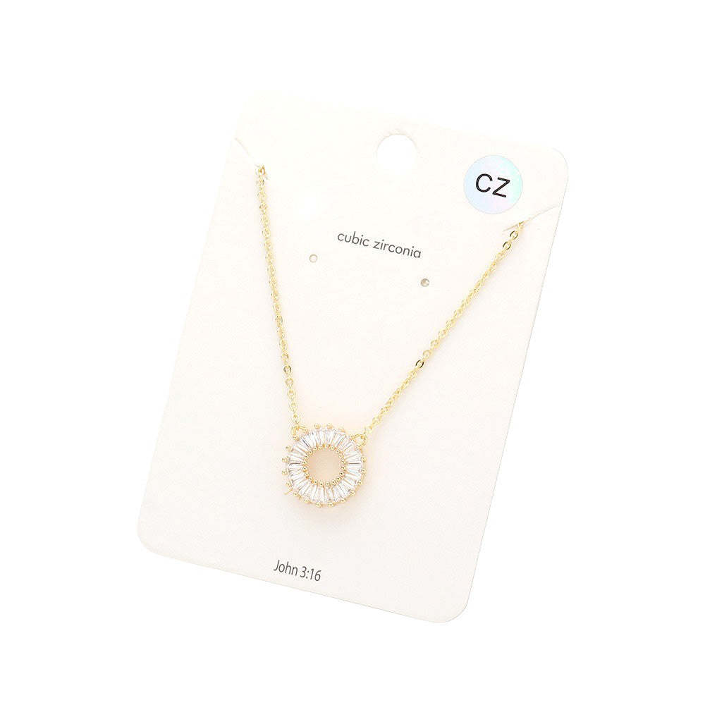 Gold CZ Embellished Open Circle Pendant Necklace, this stunning CZ Embellished Open Circle Pendant Necklace offers a modern take on classic jewelry. The beautifully crafted design adds a gorgeous glow to any outfit. Perfect Birthday Gift, Anniversary Gift, Mother's Day Gift, and loved ones.