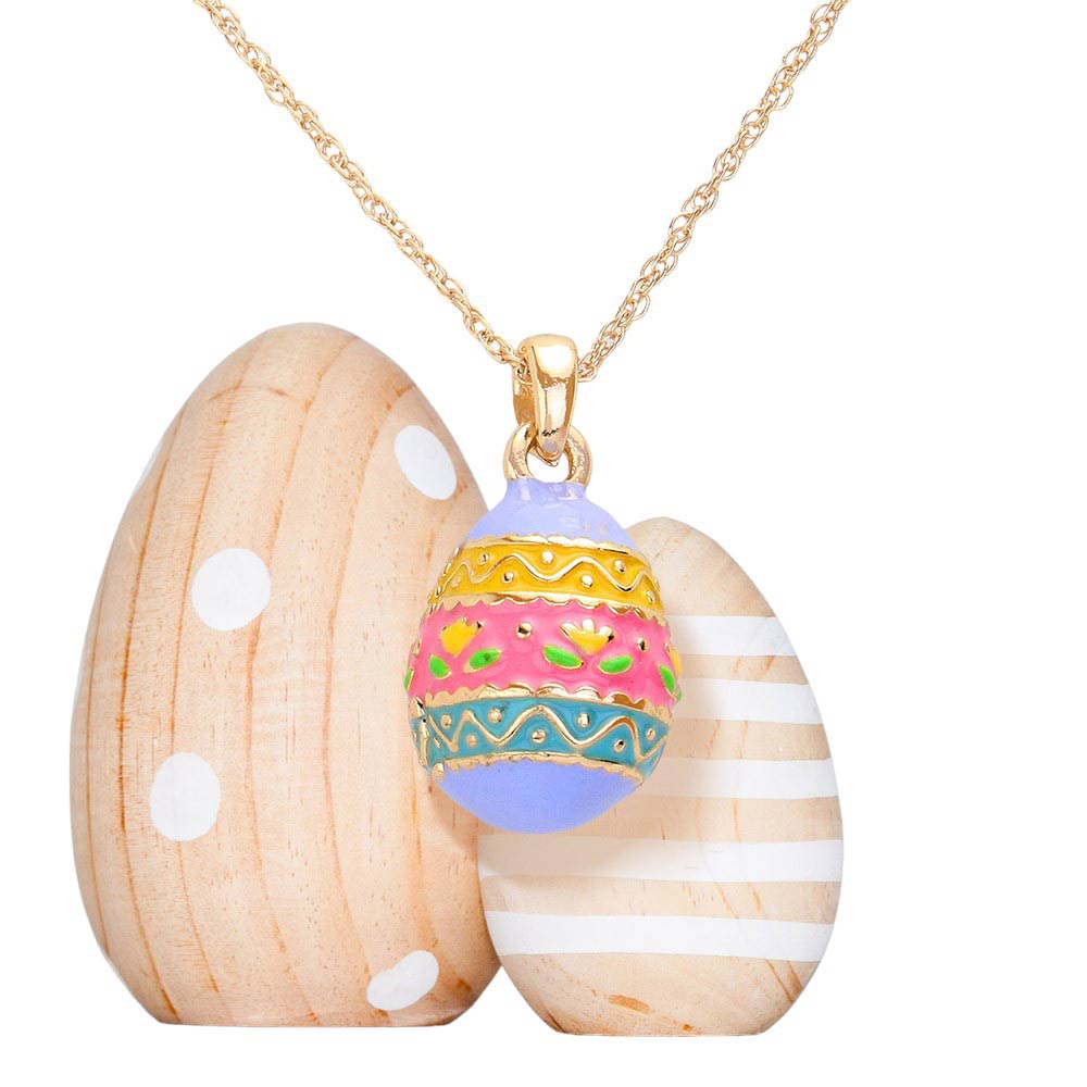 Gold Enamel Easter Egg Pendant Necklace is a charming addition to your jewelry collection. The handcrafted enamel egg pendant adds a touch of whimsy while the delicate chain provides a dainty elegance. Perfect for Easter celebrations or as a unique everyday accessory. A lovely Easter gift choice for someone you love.