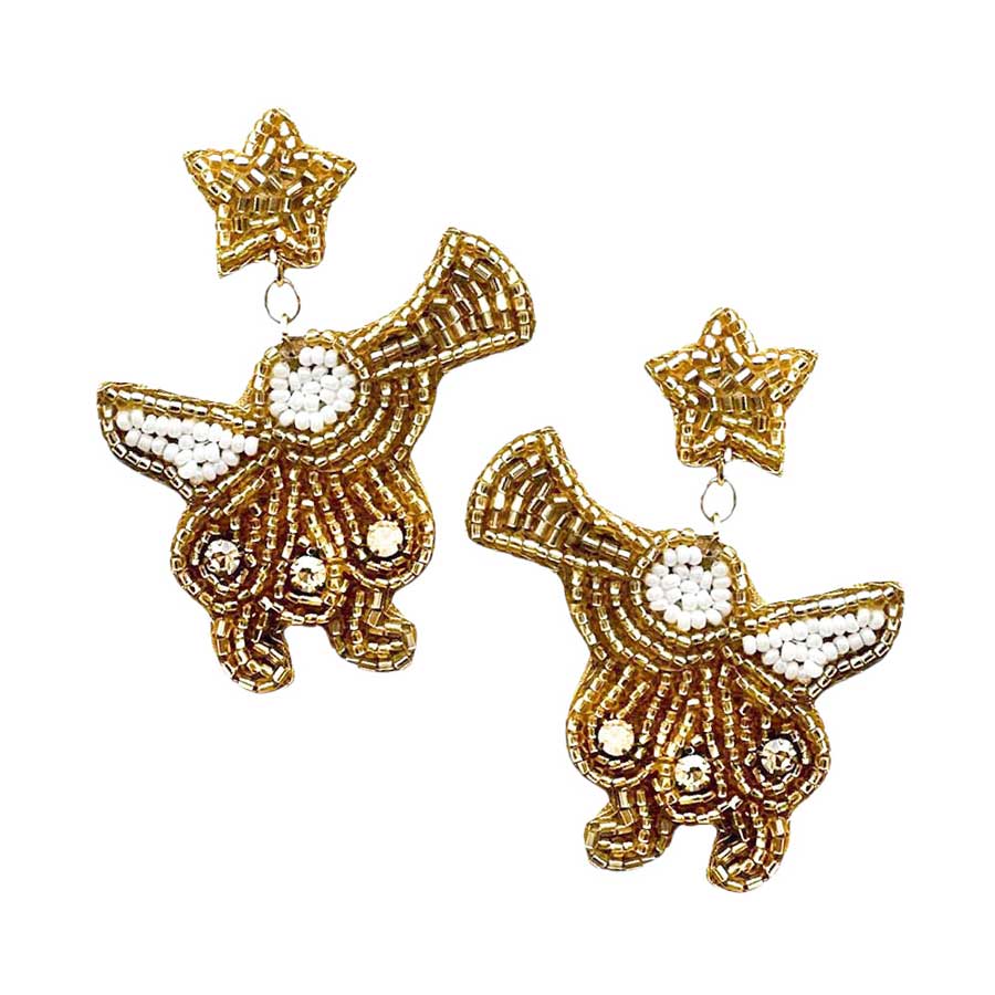 Gold Felt Back Beaded Star Angel Link Dangle Earrings, are fun handcrafted jewelry that fits your lifestyle, adding a pop of pretty color. Enhance your attire with these vibrant artisanal earrings to show off your fun trendsetting style. Great gift idea for your Wife, Mom, your Loving one, or any family member.