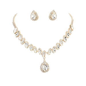 Gold Marquise Stone Cluster Dropped Teardrop Evening Jewelry Set, is an excellent jewelry set that will sparkle all night long making you shine like a diamond. Crafted with attention to detail, these jewelry sets will add a touch of glamour to any attire. Perfect gift for birthdays, Mother's Day, anniversaries etc.