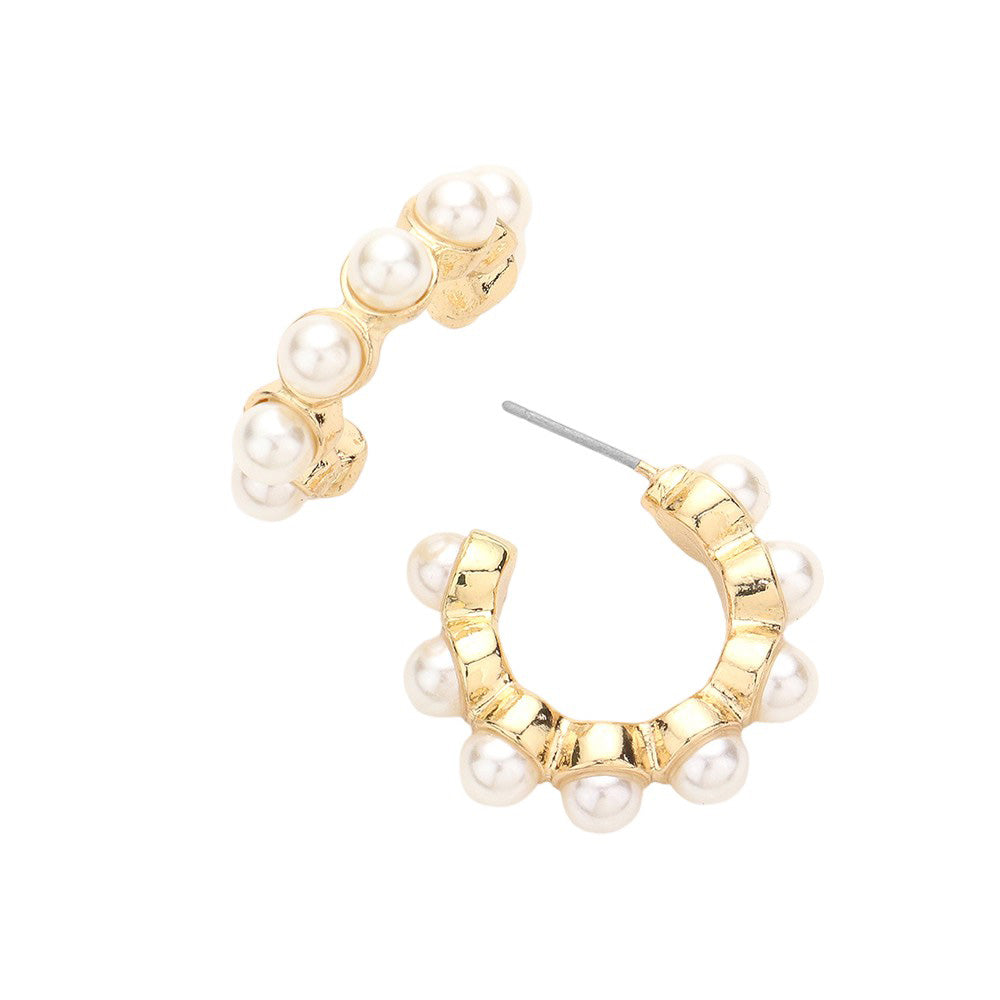 Gold Elevate your style with these luxurious Pearl Embellished Hoop Earrings. Made with exquisite pearl detailing, these elegant earrings add a touch of sophistication to any outfit. The perfect accessory for any fashion-forward and sophisticated individual.