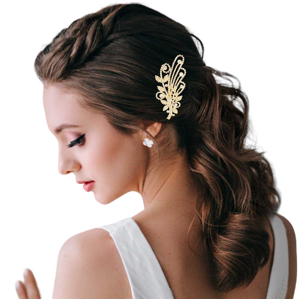 AB Gold Round Stone Accented Hair Comb, amps up your hairstyle with a glamorous look on special occasions with this Accented Hair Comb! Add spectacular sparkle to your hair that brightens your moments with joy. Perfect for adding just the right amount of shimmer & shine. It will add a touch of class to special events.