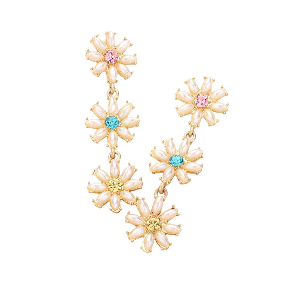 Multi Stone Cluster Triple Flower Link Dropdown Earrings are a perfect addition to any outfit. The beautiful design features a trio of clustered stones and delicate flower links, creating a unique and elegant look. Made with high-quality materials, these earrings are durable and bring a touch of sophistication to your style.