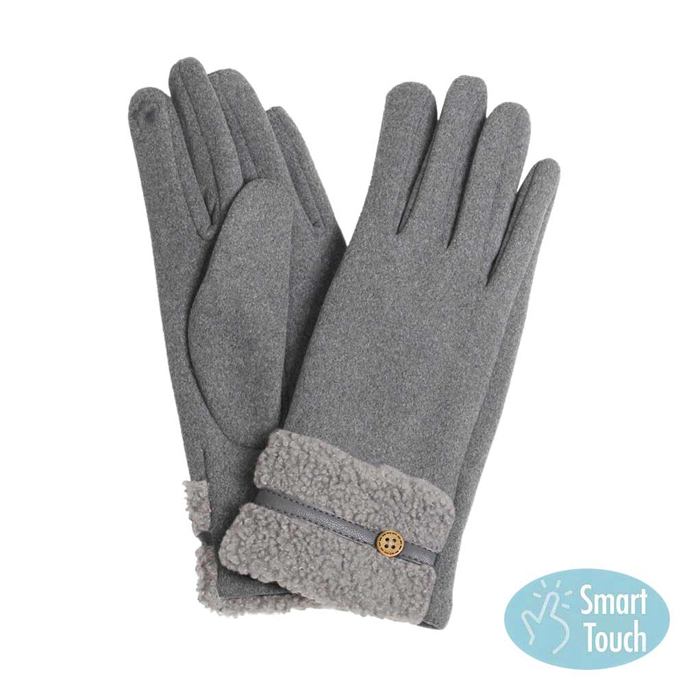 Gray Teddy Faux Fur Cuff Touch Smart Gloves, give your look so much more eye-catching and feel so comfortable with the beautiful teddy faux fur cuff design and embellishment.  These warm gloves will allow you to use your electronic device with ease. Perfect gift accessory for this winter. Stay warm and beautiful.