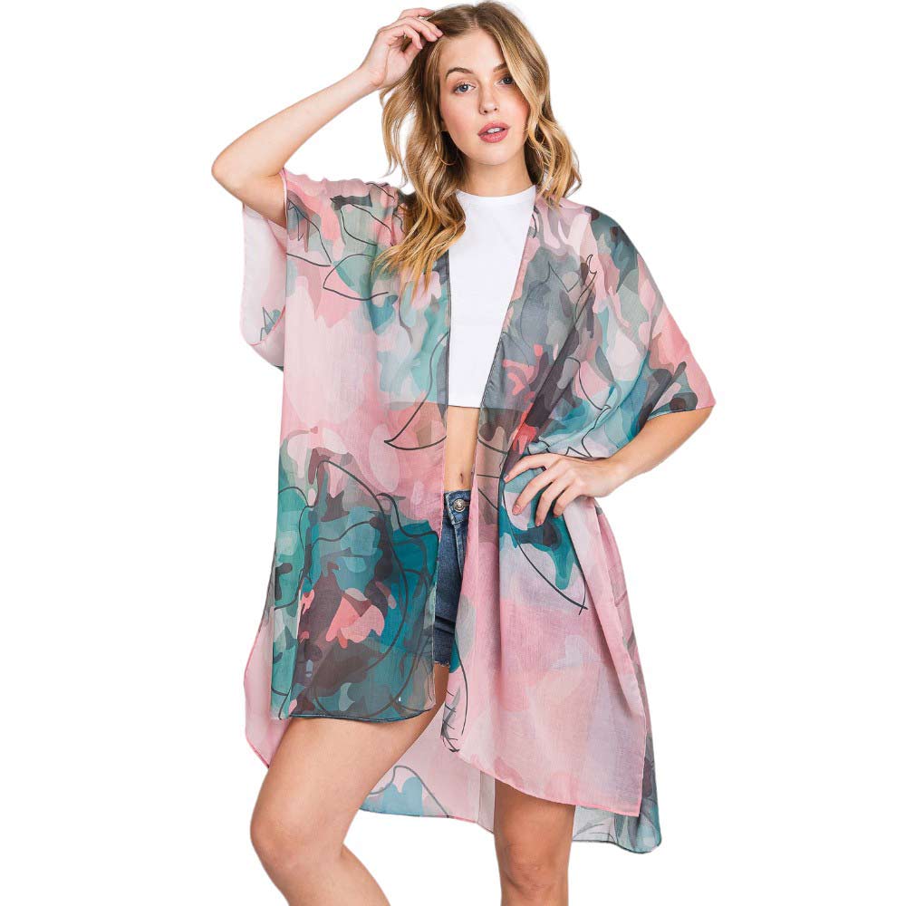 Blue Abstract Watercolor Leaves Print Kimono Poncho adds a touch of elegance to any outfit with its unique and modern print design. Made from high-quality materials, this versatile poncho provides both style and comfort. Perfect for any occasion, this kimono poncho is a must-have for any fashion-forward individual.