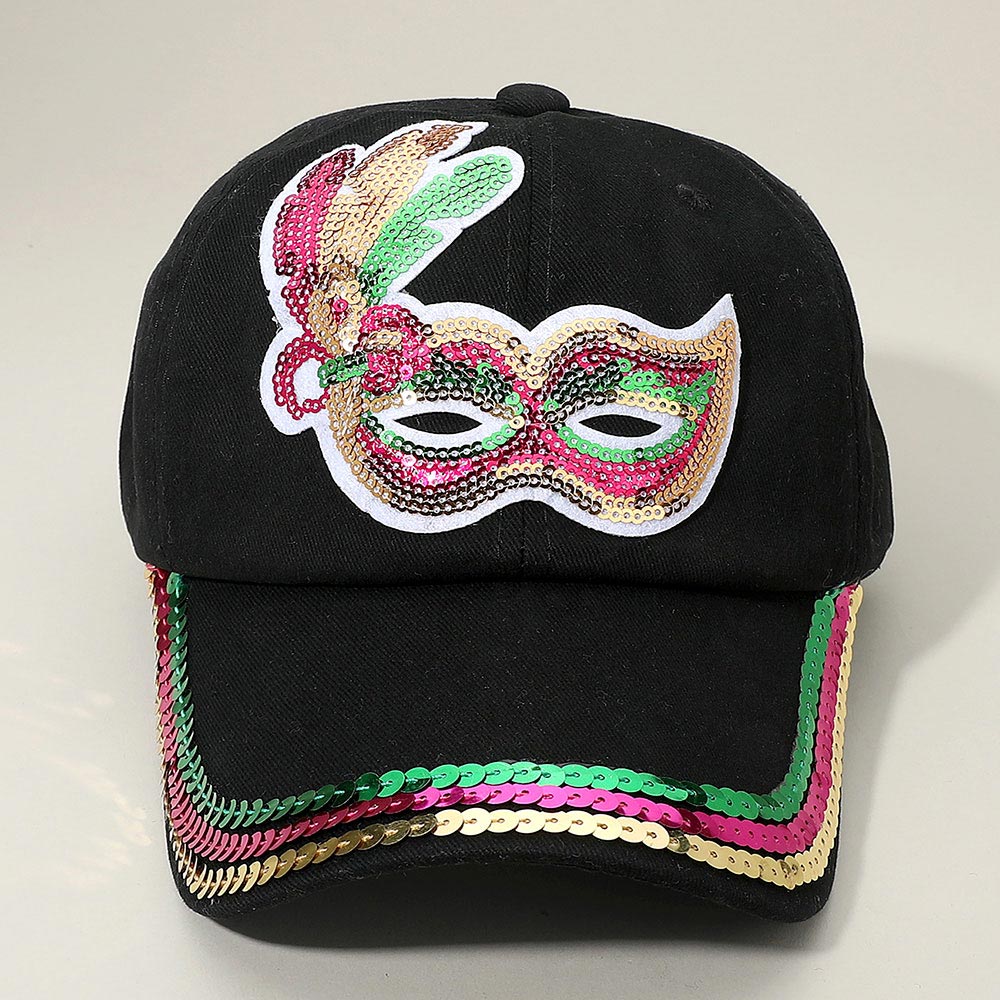Black Mask Patch Mardi Gras Sequin Brim Baseball Cap Hat Mardi Gras Patch Hat - Etsy main image 2