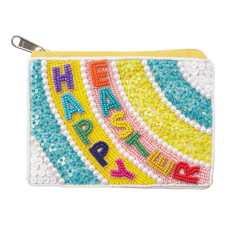 HAPPY EASTER Message Seed Beaded Mini Pouch Bag