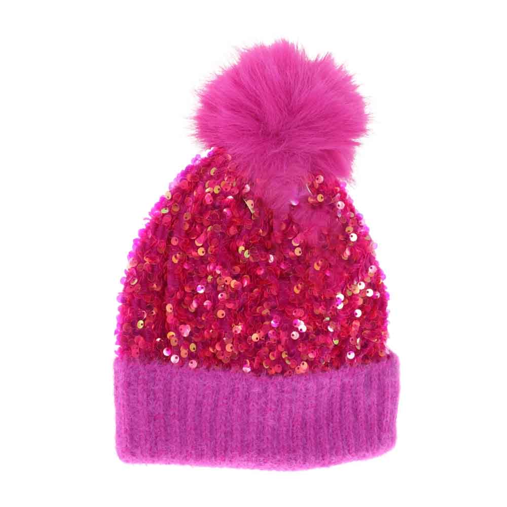 KIDS Cluster Sequin Faux Fur Pom C.C Beanie – Madeline Love