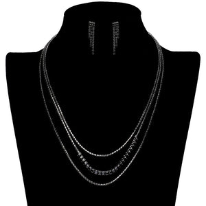 Jet Black CZ Square Stone Detailed Triple Layered Jewelry Set, this CZ square jewelry set adds a touch of elegance to any look. This cz square stone jewelry set is the perfect addition to any outfit. Gift for birthdays, anniversaries, Mother's Day, Prom Jewelry, or any other meaningful occasion.