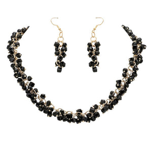 Jet Black Square Round Beaded Jewelry Set, adds a touch of sophistication to outfits. Crafted from glass beads, it features a unique square-round pattern, a unique addition to your wardrobe. Showcase your eye for fashion with this classic Jewelry set. Perfect Birthday Gift, Anniversary Gift, Mother's Day Gift, Graduation Gift.