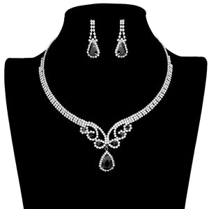 Jet Black Teardrop Stone Accented Rhinestone Jewelry Set features a beautiful teardrop-shaped stone at its center surrounded by a dazzling array of rhinestones. Perfect for special occasions, this set is sure to make you shine. Ideal gift for friends and family members on any day.