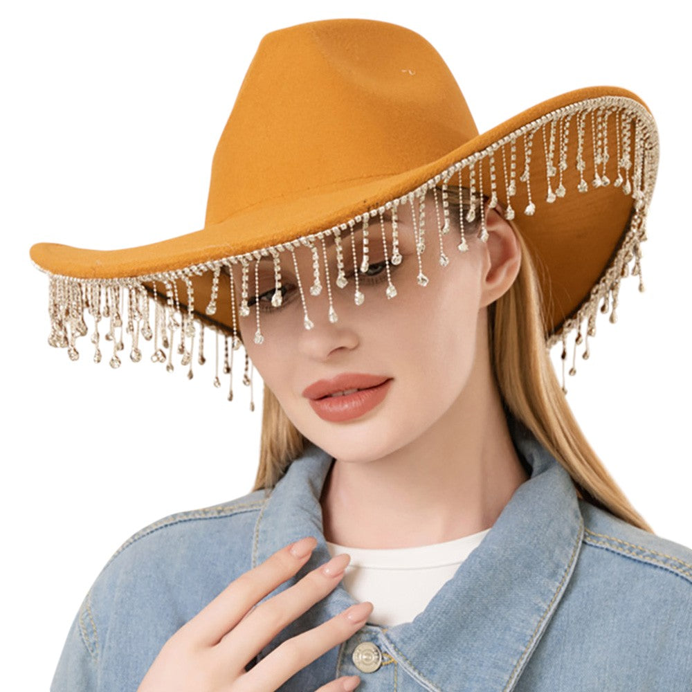 Rhinestone Stone Paved Fringe Around Cowboy Western Hat Rhinestone Fringe Cowboy Hat: Handmade Festival and Country  main image 3