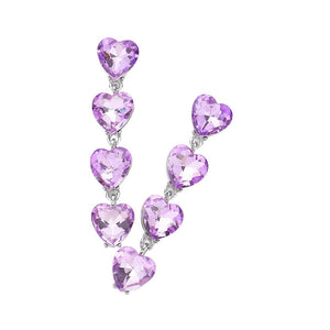 Lavender Heart Stone Cluster Link Dropdown Evening Earrings. These elegant earrings feature a stunning heart stone cluster design, linked together for a sophisticated and glamorous look. Perfect for any evening event, these earrings add a touch of luxury to any outfit. Elevate your style with these beautiful earrings. 