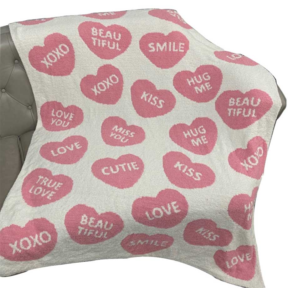 Message Written Heart Patterned Reversible Throw Blanket, features a charming heart pattern and personalized message. The perfect addition to any home, expressing love and warmth while providing cozy comfort. Made with quality material, it is both durable and sentimental for a thoughtful touch to any gift or decor.